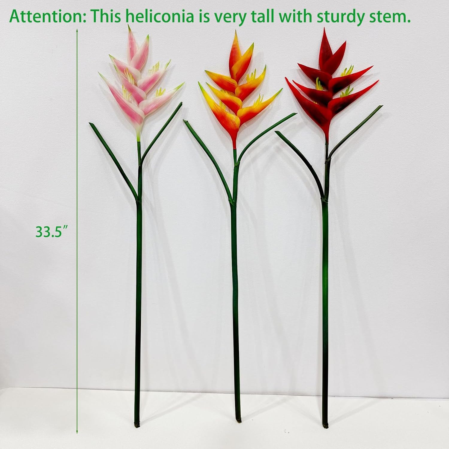 2Pcs Artificial Heliconia 33.5" Long Stem Latex Faux Bird Of Paradise Fake Tropical Flowers For Vase Bouquets Home Office Wedding Decor(Orange)