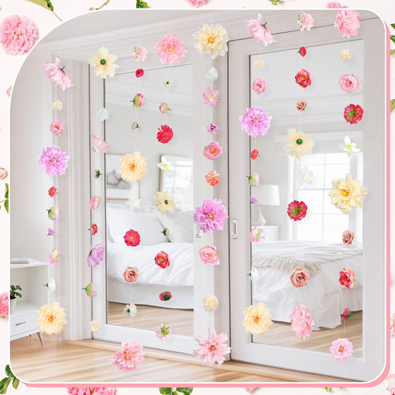 6 Pcs Artificial Rose Flowers Hanging Decorations,13 Ft Dangling Fake Rose With Hooks Spring Party Decorations For Wedding Party Background Birthday Baby Shower Home Flower Garden Themed