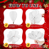 10 Pcs Large 10 Inch Artificial Velvet Poinsettia Christmas Flowers Poinsettia Christmas Decor Artificial Magnolia Flower Ornament With Stem For Xmas Tree Wreath Holiday Wedding Party(White)