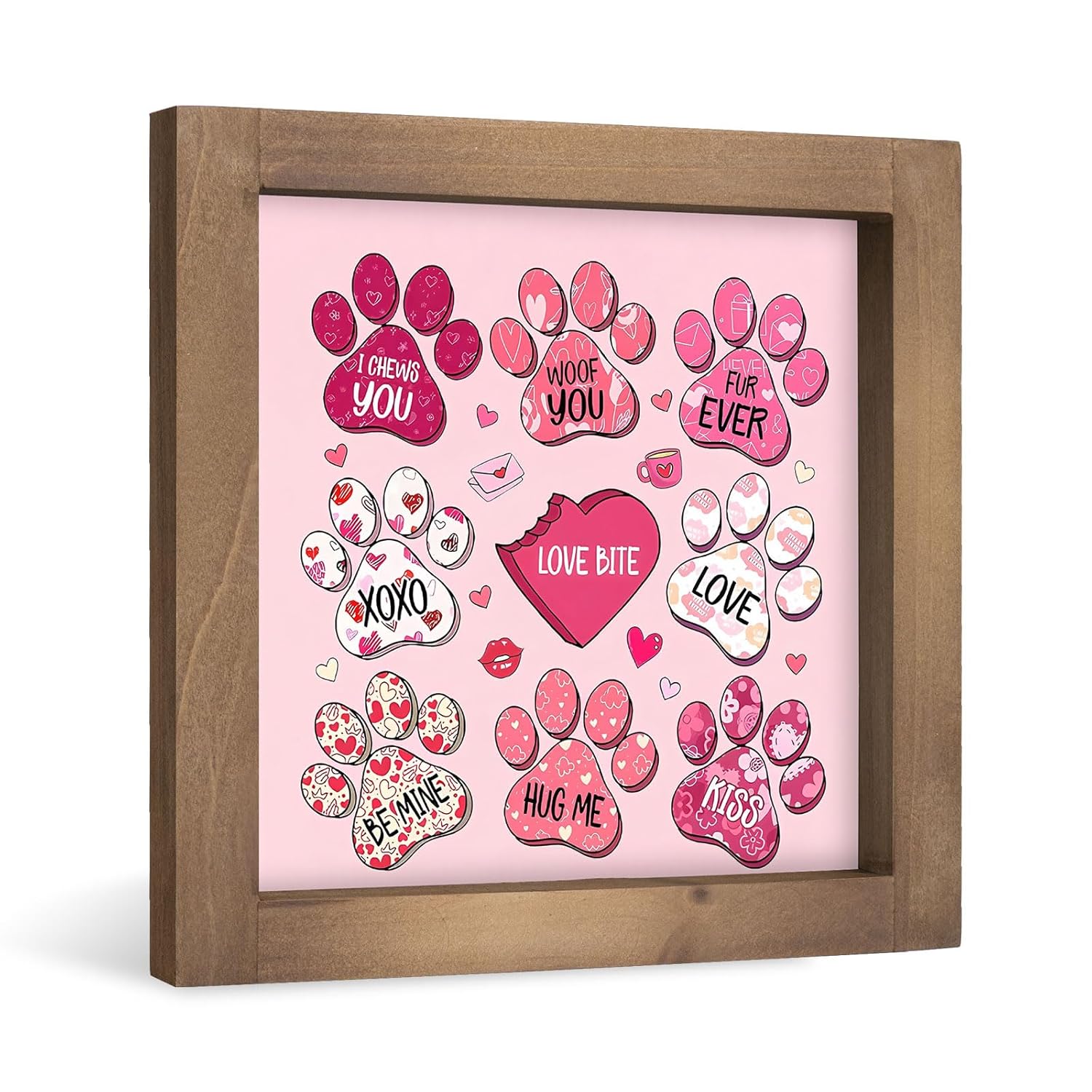 Pink Pet Valentines Day Decor, Wooden Love Xoxo Sign, Valentine'S Day Decorative Signage Plaque Indoor Table Wall Shelf Desk Tiered Tray Rustic Farmhouse Home Decorations Cat Dog Lovers Gift