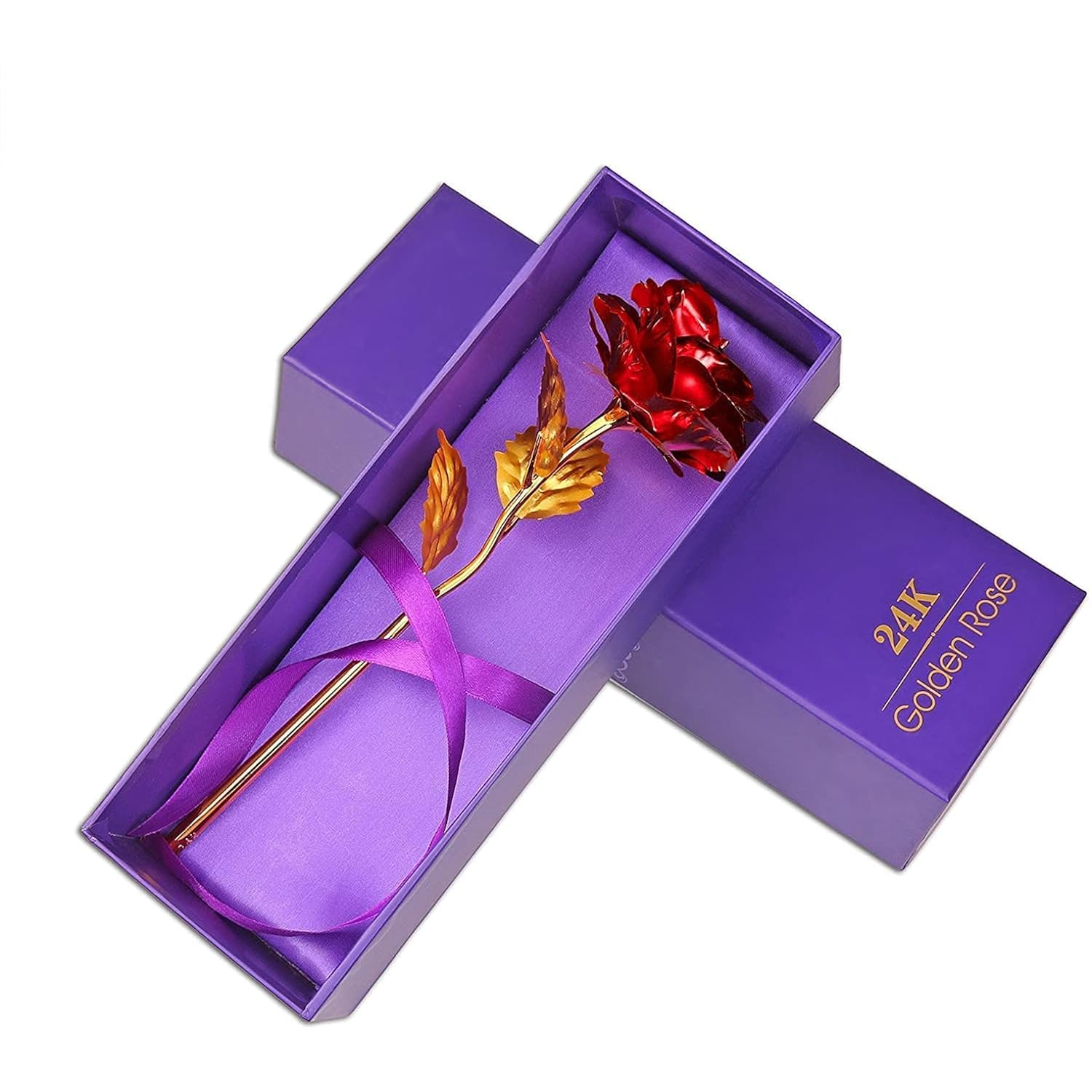 Golden Rose, Artificial Rose Flower Gifts For Her With Luxury Gift Box Great Gift Idea For Valentine'S Day, Mother'S Day, Birthday, Anniversary, (Red)(One Quantity, 11Inch Height)