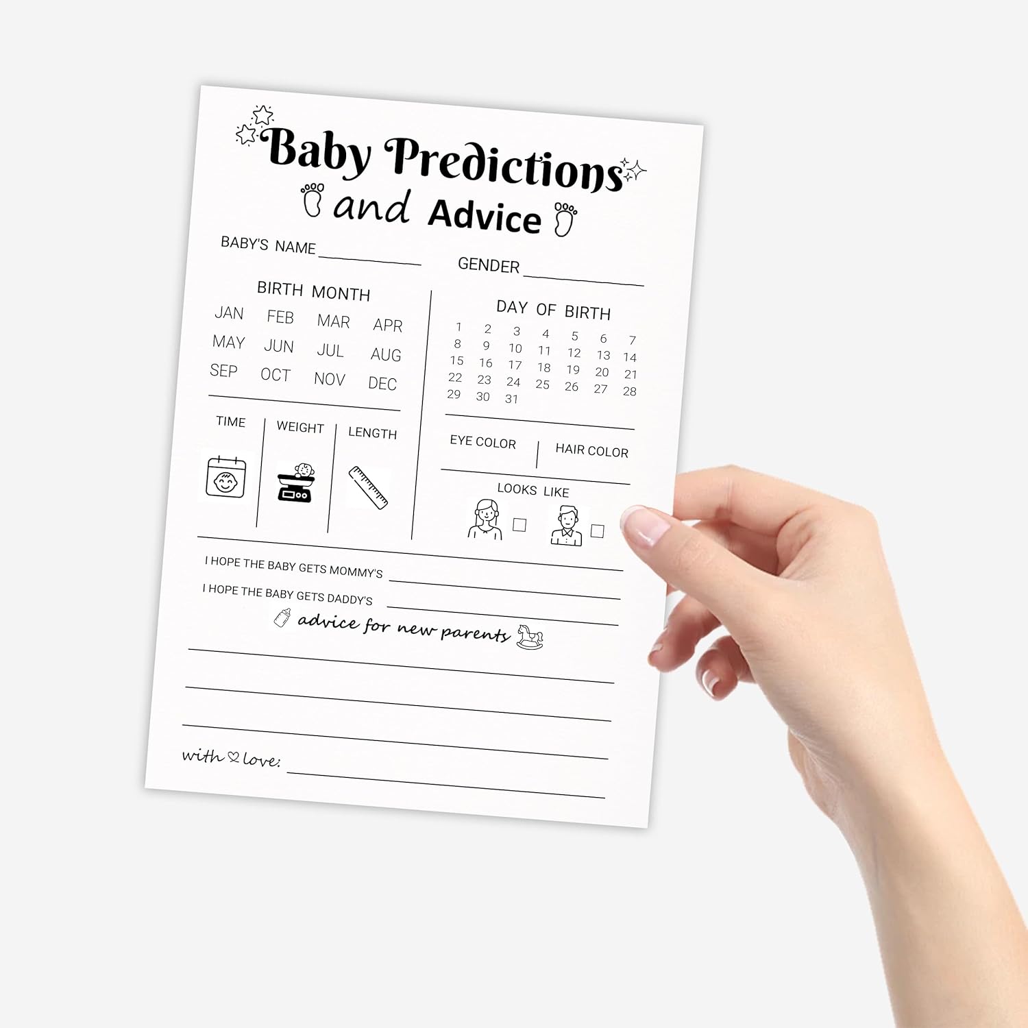 Baby Predictions And Advice Cards, Baby Predictions For Baby Shower, Gender Reveal Games For Boy Or Girl, Wishes For Parents-To-Be, 50 Cards