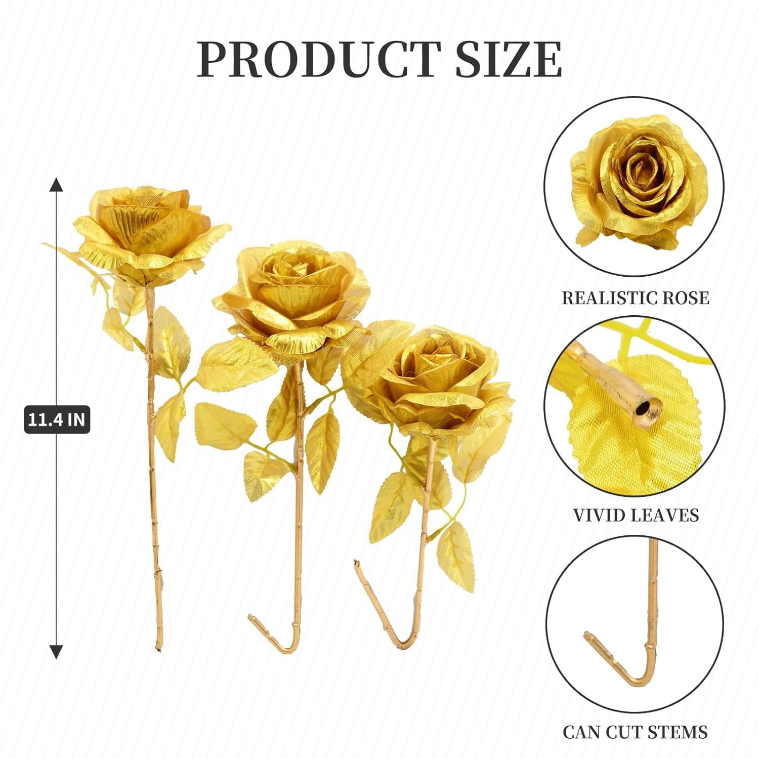 12Pcs Artificial Gold Roses Flowers,Single Fake Silk Rose Flower With Short Stem Suitable For Family Wedding Party Decoration