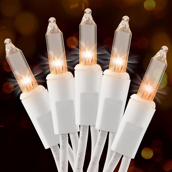 50 Count Clear Warm White Christmas String Lights 13FT Incandescent Mini Lights Plug In White Wire for Christmas Tree Mantle Wedding Party Indoor Outdoor Decor