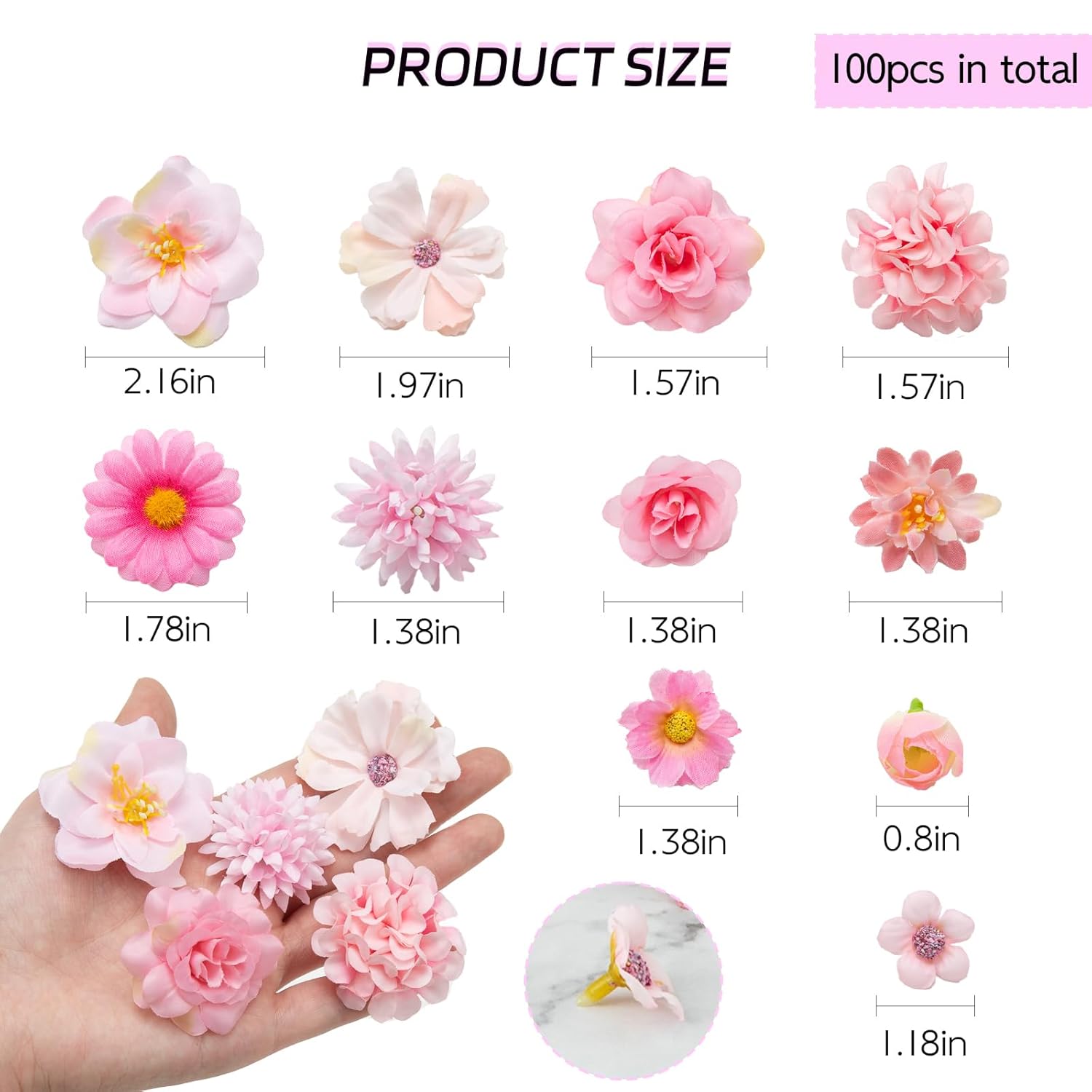 100Pcs Mini Faux Flower Heads Pink Artificial Flower Heads Small Silk Flower Fake Peony Daisy Flowers For Craft Garland Wedding Party Supply Home Decoration