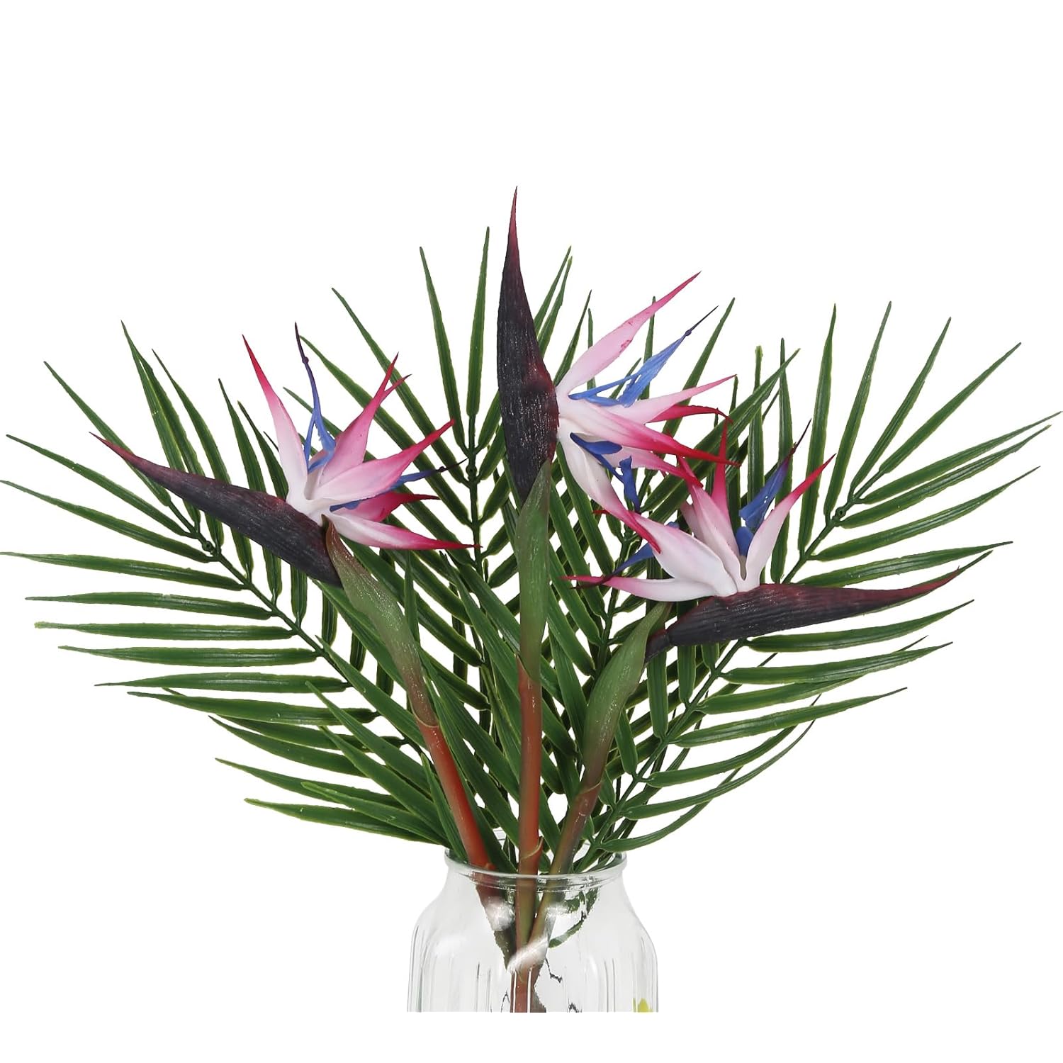 Bird Of Paradise Artificial Plant Combo Palm Leaves,Faux Bird Of Paradise Plant With Artificial Palm Leaves For Wedding Garden Office Home Indoor And Outdoor Decor(Pink)