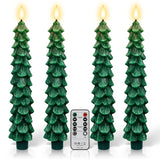 4 Pack Flameless Christmas Tree Candles With Remote, 9.8” Led Battery Operated Taper Candles, Green 3D Flickering Candlesticks For Holiday Home Decoration (Green)