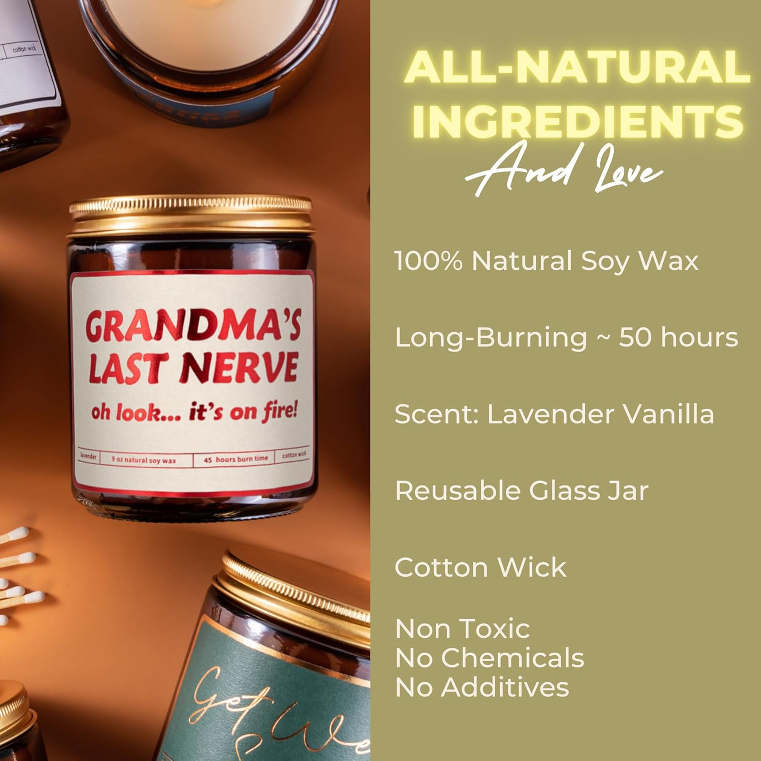 Grandma'S Last Nerve Vanilla Lavender Scented Candle - Funny Birthday Gift For Grandma | Gag Present Idea From Grandkids Granddaughter Grandson Forbirthday, Christmas, Mother'S Day For Grandmother