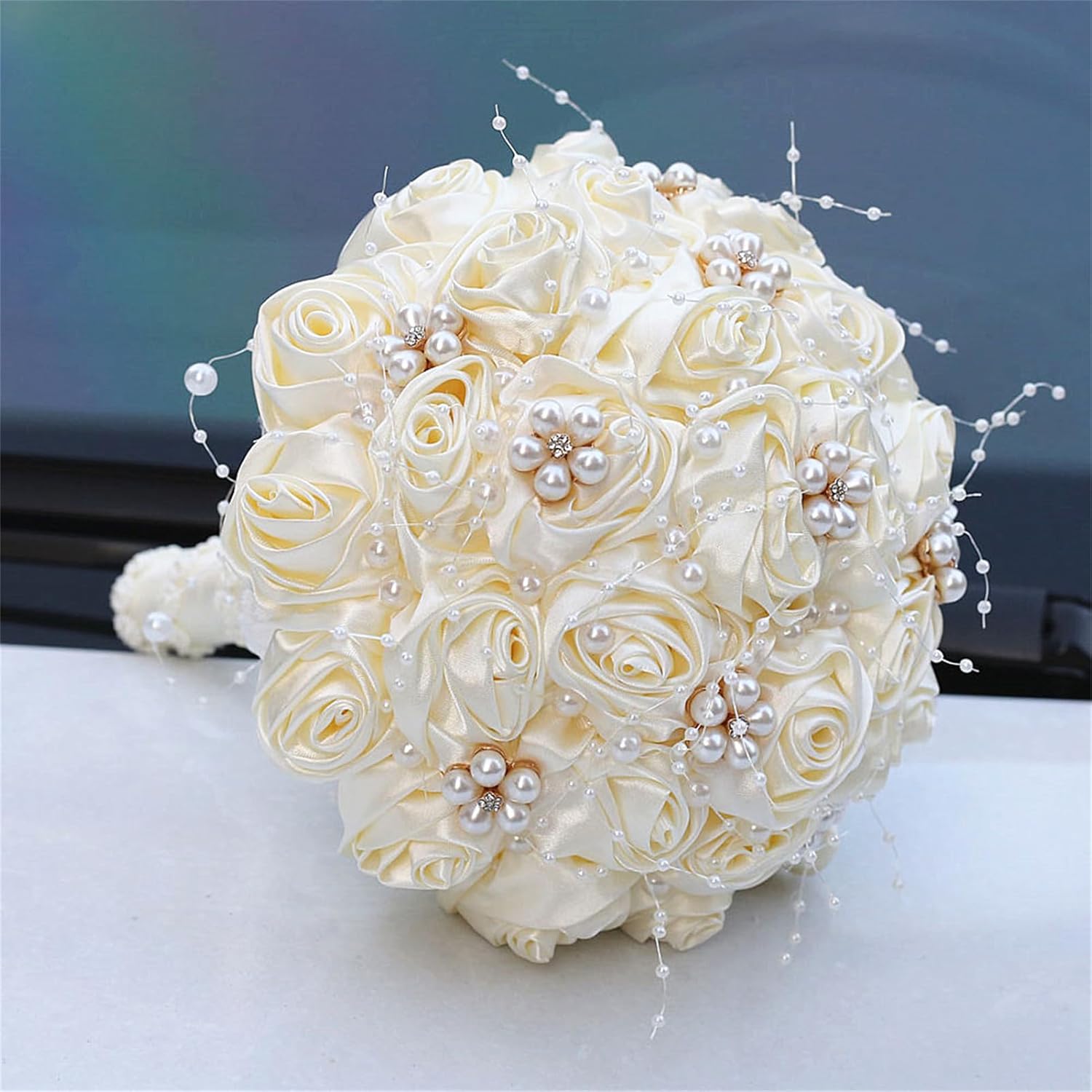 Handmade Rhinestone Bridal Bouquet Crystal Wedding Round Tossing Bouquet Artificial Flower Bunch For Bride Bridesmaid