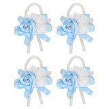 Wrist Corsage Artificial Flower Bracelets Pack Of 4 Rose Wrist Bride Groom Decorative For Wedding Ceremony Prom Party Anniversary Sky Blue