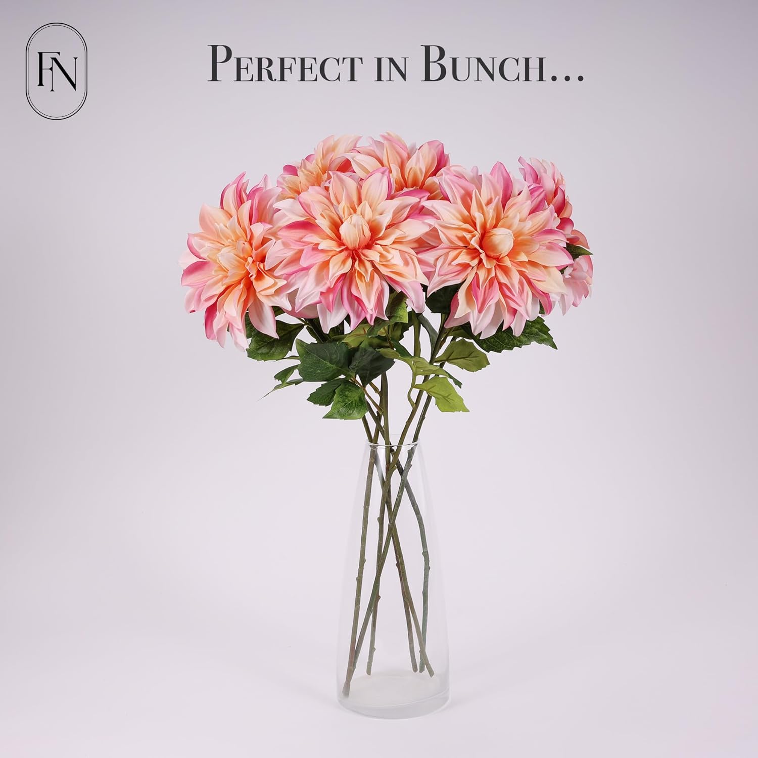 Artificial Peach Dahlia 6 Large Heads With Stem Faux Fake Silk Flower Decor For Vase Bouquet Home Living Room Indoor Outdoor Wedding Spring Summer All Seasons Diy Decoration Arrangement