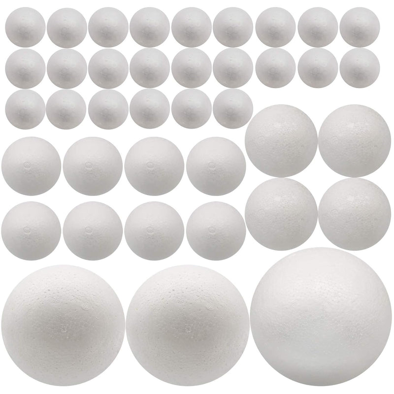 39 Pack Craft Foam Balls, 5 Sizes Including 2-7.8 In, Polystyrene Smooth Round