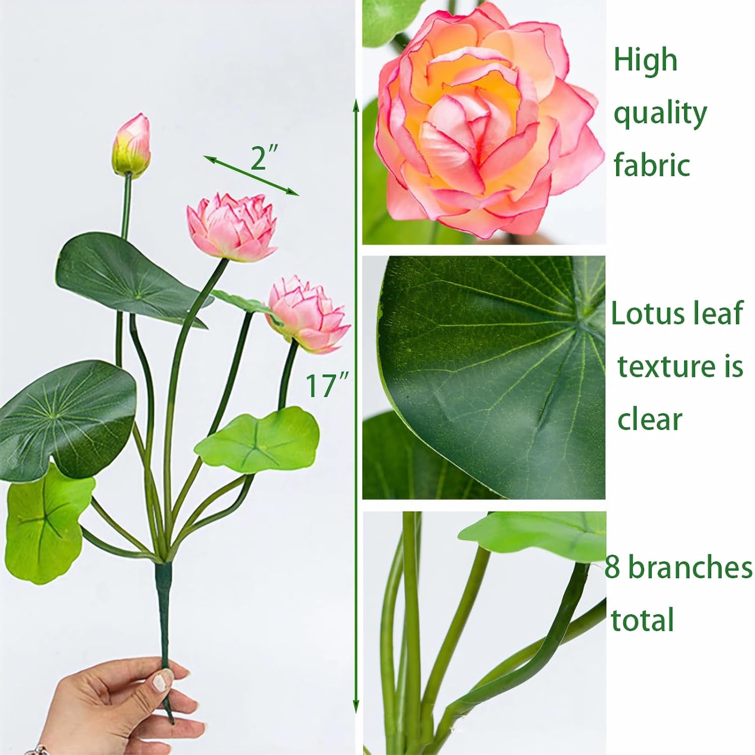 4Pcs Artificial Lotus Flowers With Leaves 17" Mini Pink Fake Water Lily Bouquets For Vase Bouquet Home Office Wedding Decor.(Pink,4Pcs)