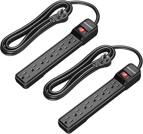 2 Pack 10FT Surge Protector Power Strip 6 Outlets 500J Flat Plug Wall Mount