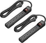 2 Pack 10FT Surge Protector Power Strip 6 Outlets 500J Flat Plug Wall Mount