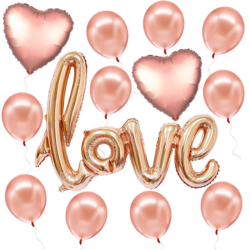 , Big Rose Gold Love Balloon Letters - 36 Inch, Pack Of 14 | Heart Bal