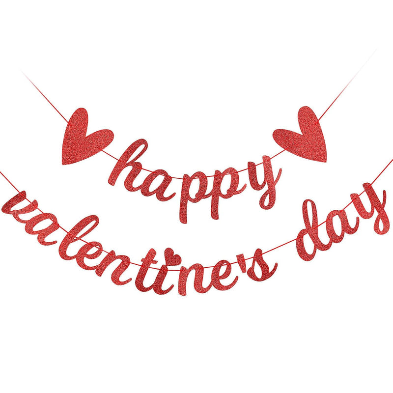 Red Glitter Happy Valentines Day Banner Valentine'S Day Banner Decorat