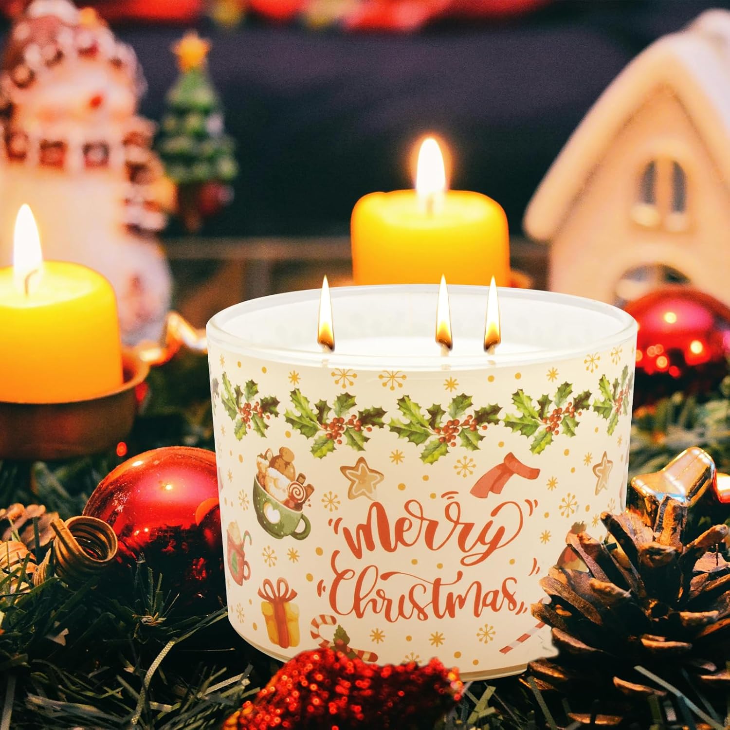 Christmas Candles - Christmas Gifts For Women, Natural Soy Wax Vanilla Cream Scented Candles(12.7Oz)