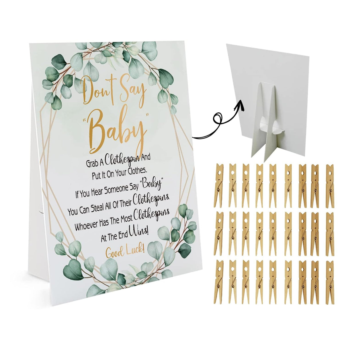 Don'T Say Baby Game, One 8X10 Sign Equipped Standing Rack, 50 Mini Clothespins, Baby Shower Games, Gender Reveal Games, Baby Shower Decoration, Gender Neutral, Nb004