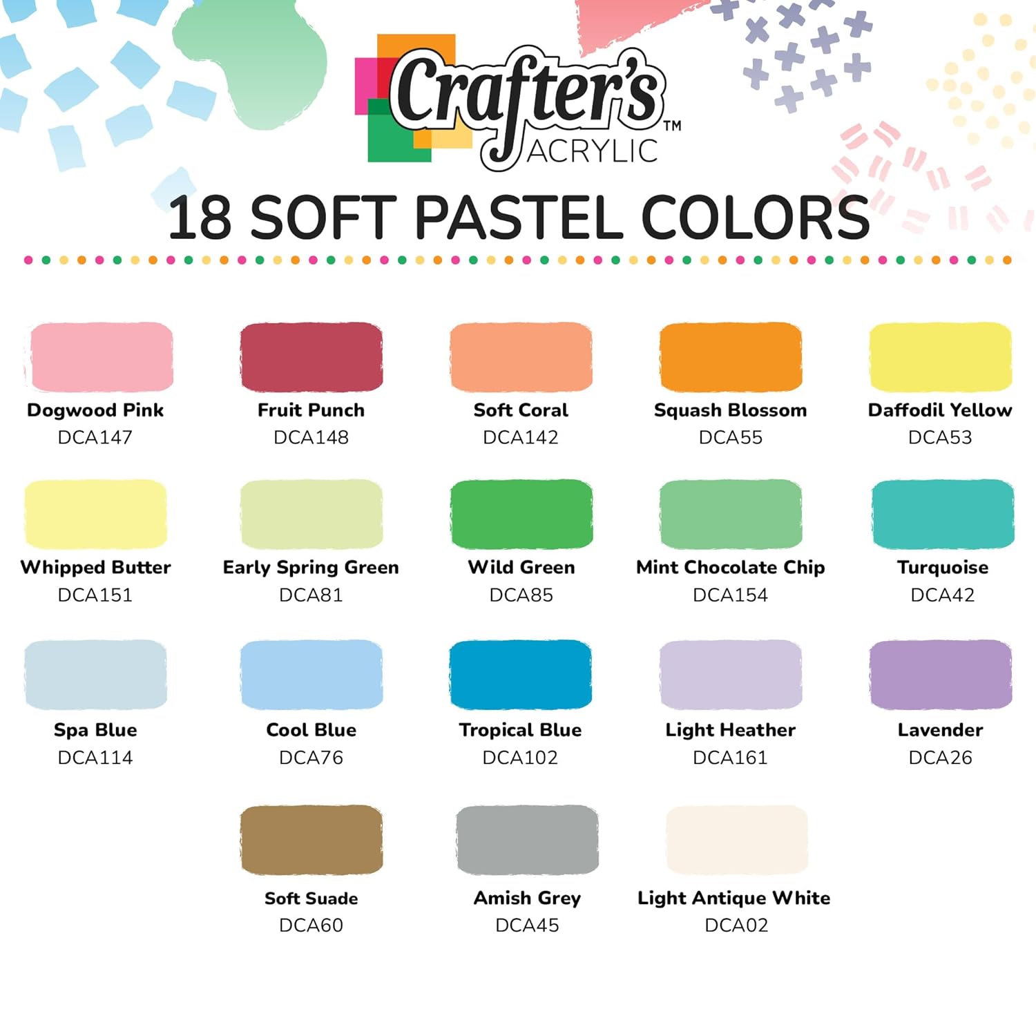 DecoArt Crafter’s Acrylic Pastels Paint Set, 18 (2 fl oz/59 ml) Assorted Matte Finish Colors, DIY Arts And Crafts Acrylic Paint, 36 Fl Oz(Pack of 1)