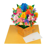 Multicolored Flower Square Box Pop Up Cards, Paper Flower Bouquet Greeting Cards With Blank Note Card & Envelope, Ideal Gift For Celebrating Love, Holiday, Birthday, Anniversary, Valentine'S Day