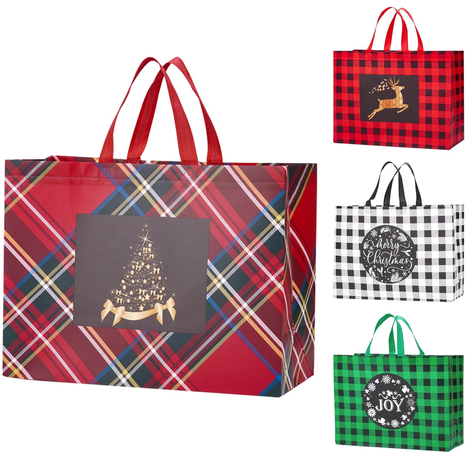 12Pcs Extra Large Christmas Gift Bags, 16.9 * 12.6 * 7.1”, Reusable Tote Bags With Handle Non-Woven Christmas Bags For Gifts Wrapping Xmas Holiday