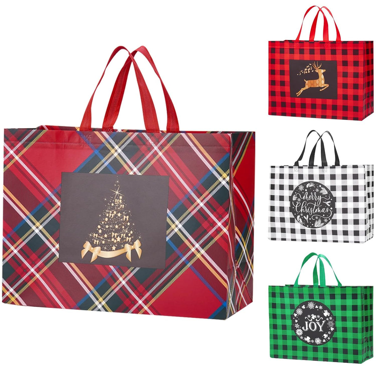 12Pcs Extra Large Christmas Gift Bags, 16.9 * 12.6 * 7.1”, Reusable Tote Bags With Handle Non-Woven Christmas Bags For Gifts Wrapping Xmas Holiday