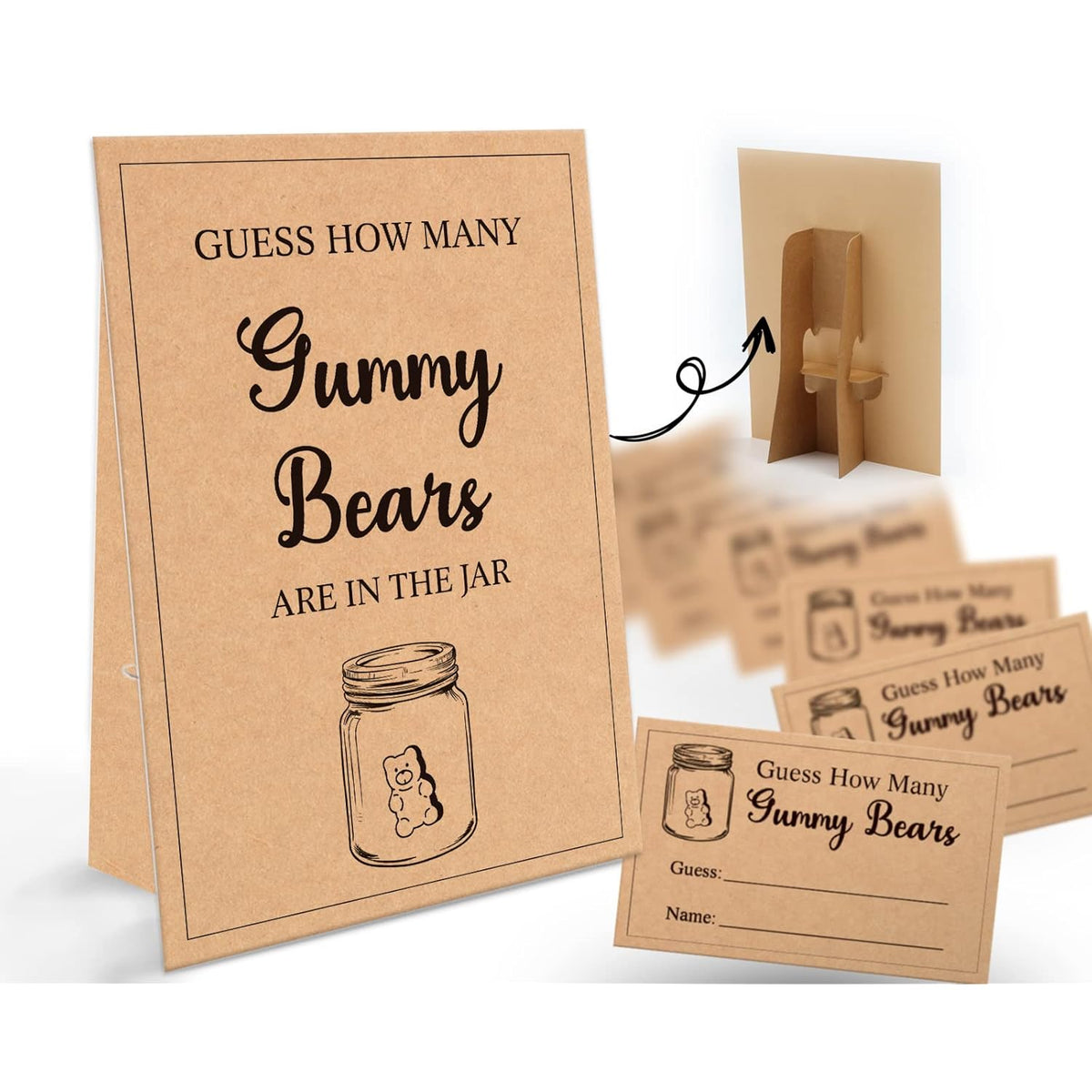 How Many Gummy Bears Are In The Jar - 1 Standing Sign And 50 Guessing Cards, Gender Neutral Kraft Mason Jar Baby Shower Game For Boys Girls, Birthday Party Supplies And Decorations-12