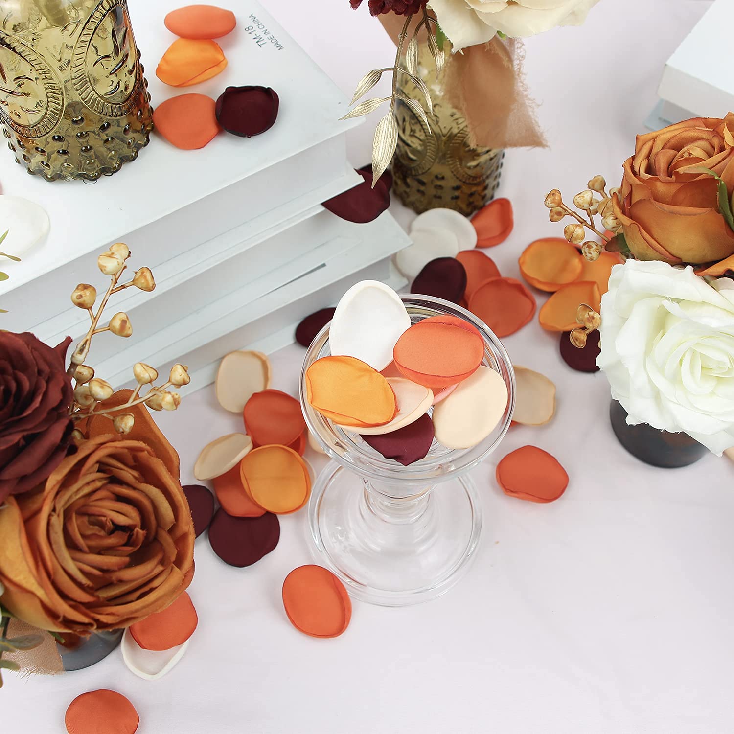 400Pcs Silk Rose Petals Burnt Orange Fall Wedding Decor Fall Flowers Artificial Rose Petals Flower Petals Peddles Rose Petals For Wedding Flower Girl Petals Cake Decoration