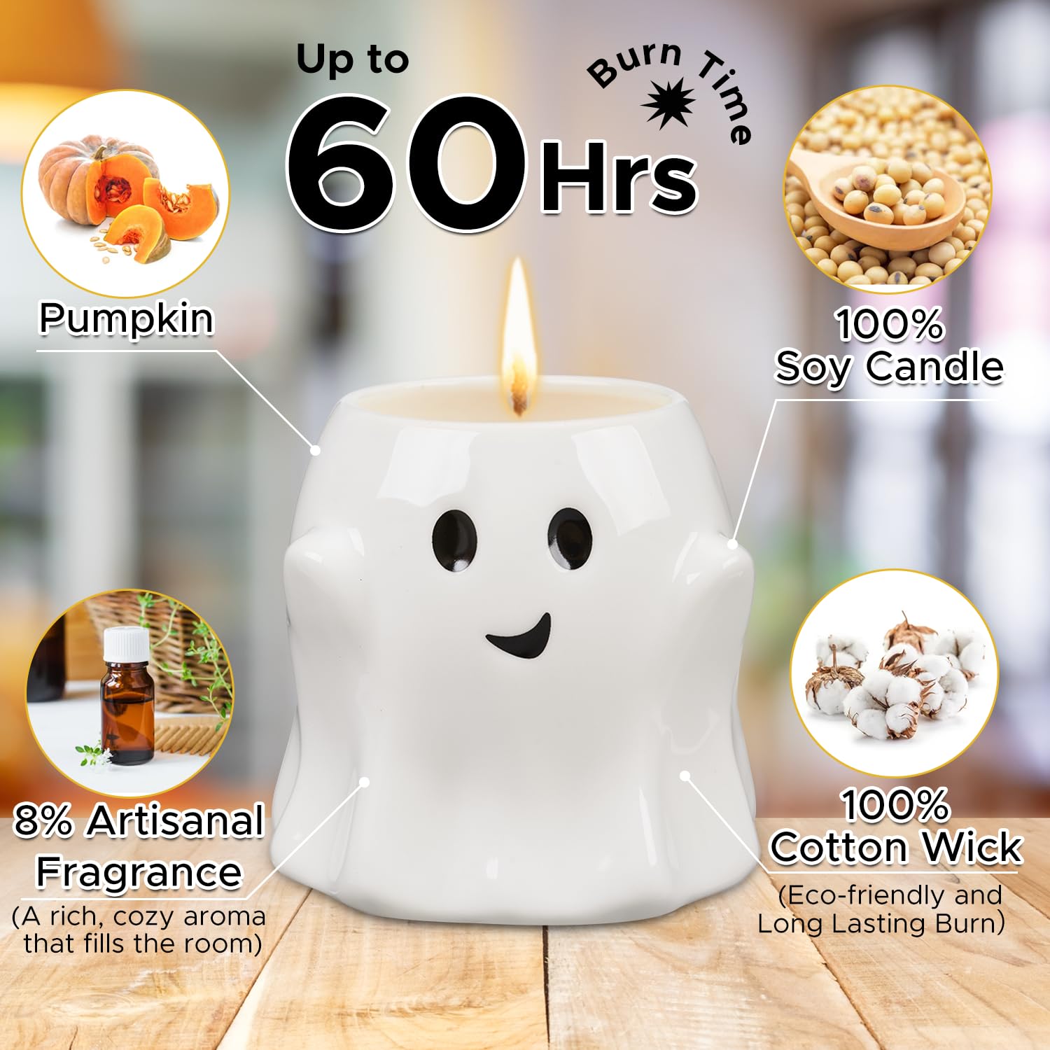13Oz Halloween Ghost Candle Boo Basket Stuffers For Women Men, Large Pumpkin Spice Scented Candle Up To 60 Hours Halloween Decorations Indoor