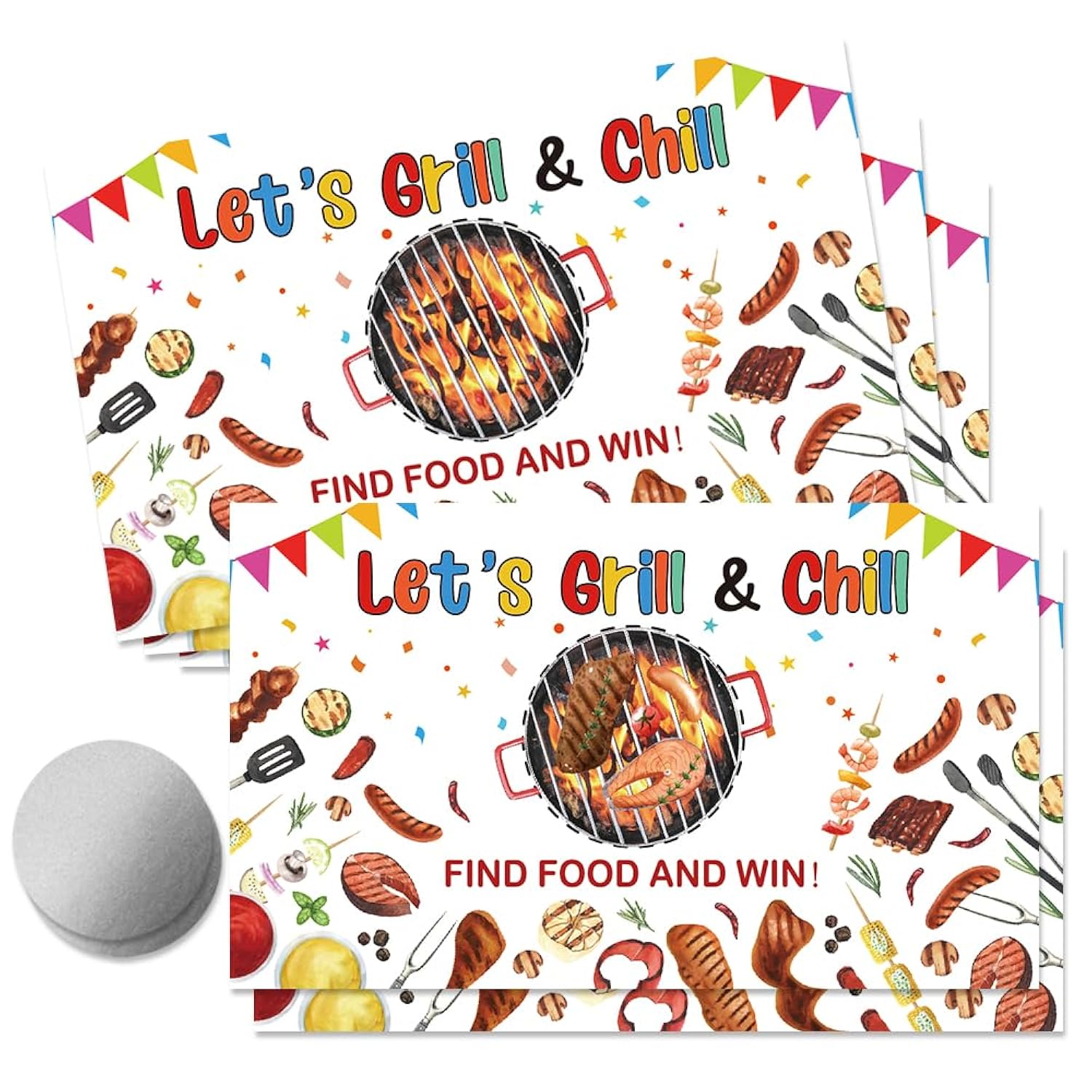 50 Pcs Let Grill & Chill Scratch Off Game Cards, Fun Bbq Themed Scratch Cards For Grilling Party Games, Backyard Barbecue Activities Supplies For Outdoor Cookout Activities, Family Party
