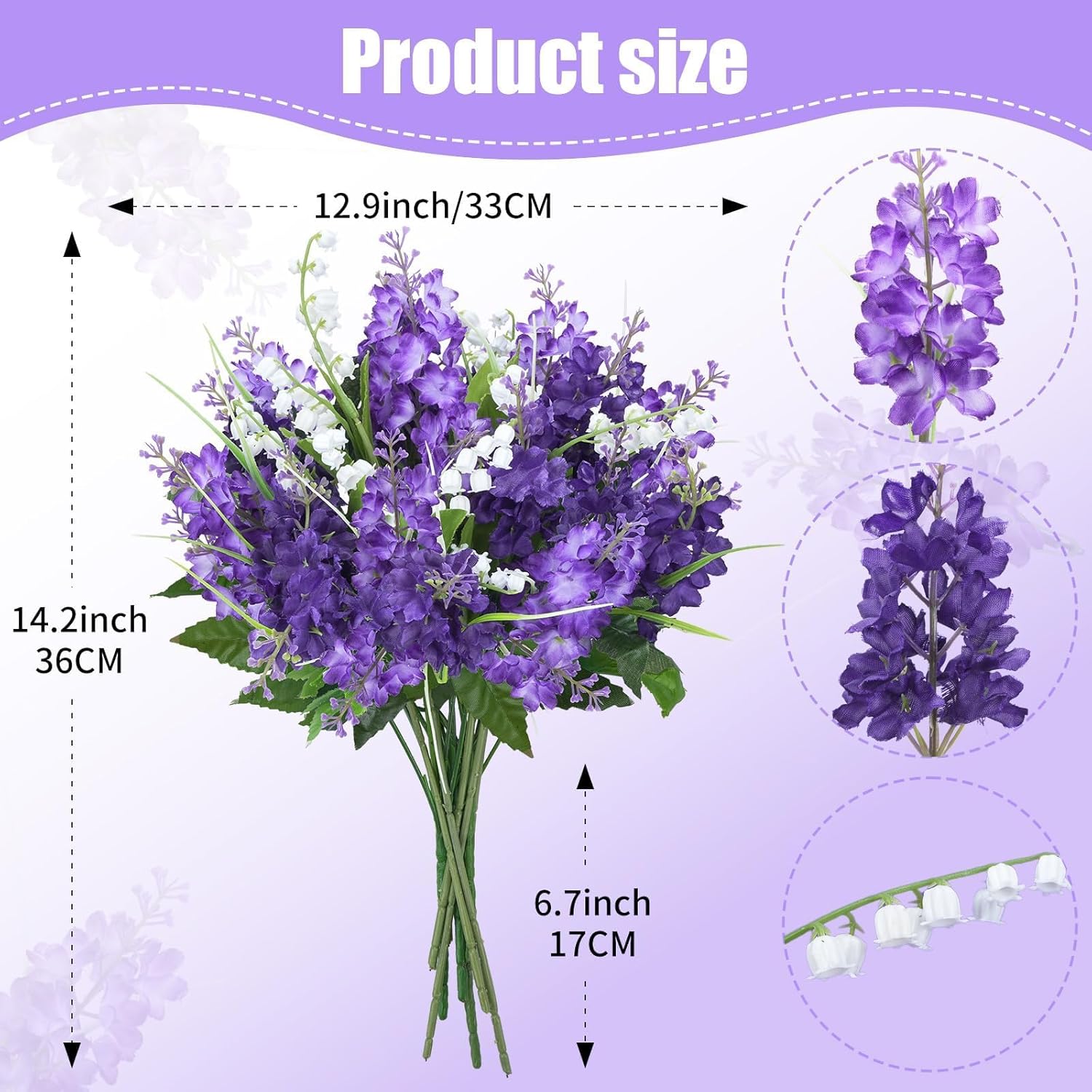 10Pcs Lilac Flowers Artificial Bouquet Fake Purple Flowers Faux Lilacs Mix Bush Artificial Purple Silk Flower Bulk Arrangements Summer For Table Centerpieces Home Kitchen Wedding Decorations