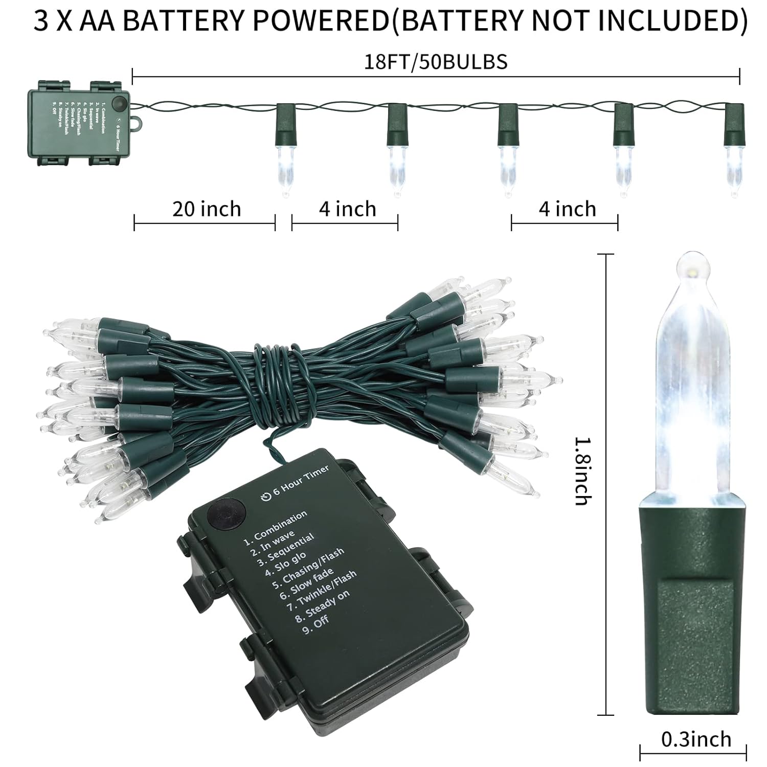 Battery Operated String Lights, 50 Led 18Ft Christmas Lights Mini Lights With Timer & 8 Modes, For Christmas Tree Wreath