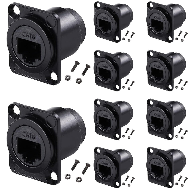 10Pcs D-Type Rj45 Coupler, Shielded Rj45 Panel Mount Connector, Cat6/Cat5E/Cat