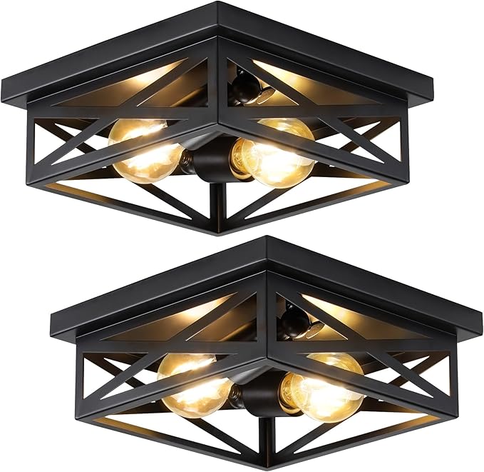 2 Pack Vintage Farmhouse Ceiling Lights 2 Light Flush Mount Industrial Fixtures