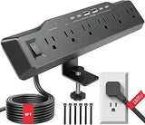 Desk Clamp Power Strip 6 Outlets 4 USB C Ports 35W 1800J Surge Protector Black