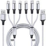2 Pack 10FT 3 in 1 Multi Charging Cable USB C Micro USB Braided Universal Charger