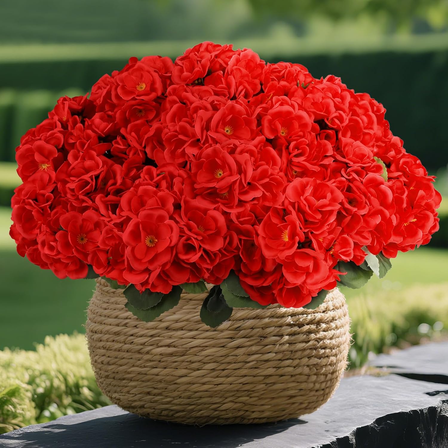 8 Pack Artificial Geranium Flowers For Outdoors Uv Resistant Artificial Flowers Silk Geranium Fake Flowers Faux Flower For Outdoor Planters Garden Plants Window Sill Courtyard Home Decor(Red)