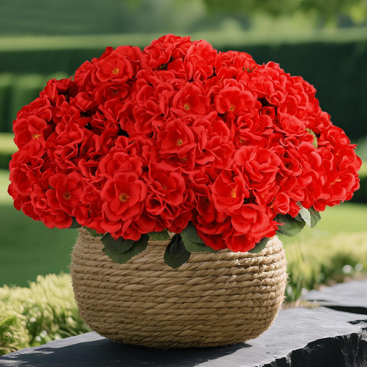 8 Pack Artificial Geranium Flowers For Outdoors Uv Resistant Artificial Flowers Silk Geranium Fake Flowers Faux Flower For Outdoor Planters Garden Plants Window Sill Courtyard Home Decor(Red)