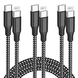 3 Pack 10FT 60W USB C to USB C Fast Charging Braided Cable for iPhone iPad MacBook