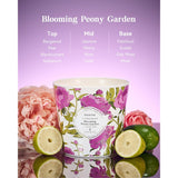 Blooming Peony Scented Candle, 28.2Oz 3 Wick Natural Soy Wax Large Candles, Long Lasting Clean Slow Burning No Toxic Décor For Home Relaxation, Romantic Dates & Gift-Giving