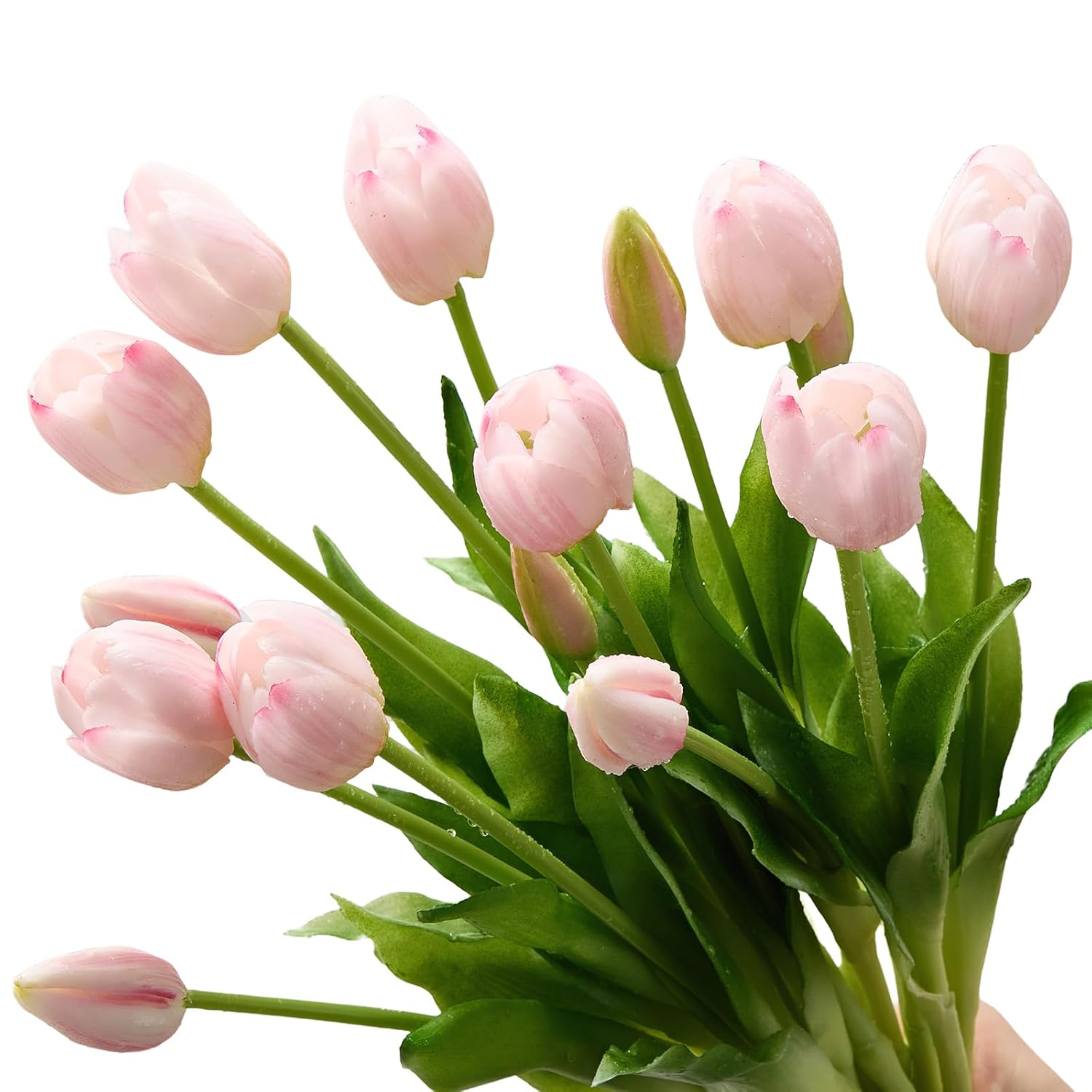 15Pcs Fake Tulips Artificial Flowers Real Touch Latex Bouquet Faux Tulips For Centerpiece Arrangements Wedding Party Home Décor (Light Pink)