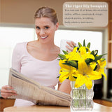 6Pcs Tiger Lily Artificial Flowers, Real Touch Lilies Latex, Bulk Artificial Lily Flower Wedding Bouquet, Yellow Lily Flower,Table Centerpiece Home Decor, Pack Of 6Pcs+Spiral Ikebana Stem Holder