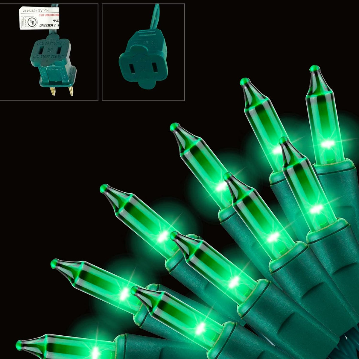 63.8Ft Green Wire Green String Lights, 300 Count (150L*2Pcs) Incandescent Christmas Lights