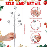 30 Pcs 14 Inch Silver Christmas Tree Picks And Spray Glitter Ball Curly Picks Large Artificial Berry Stems And Sticks For Christmas Tree Decor Holiday Vase Fillers Topper Ornaments
