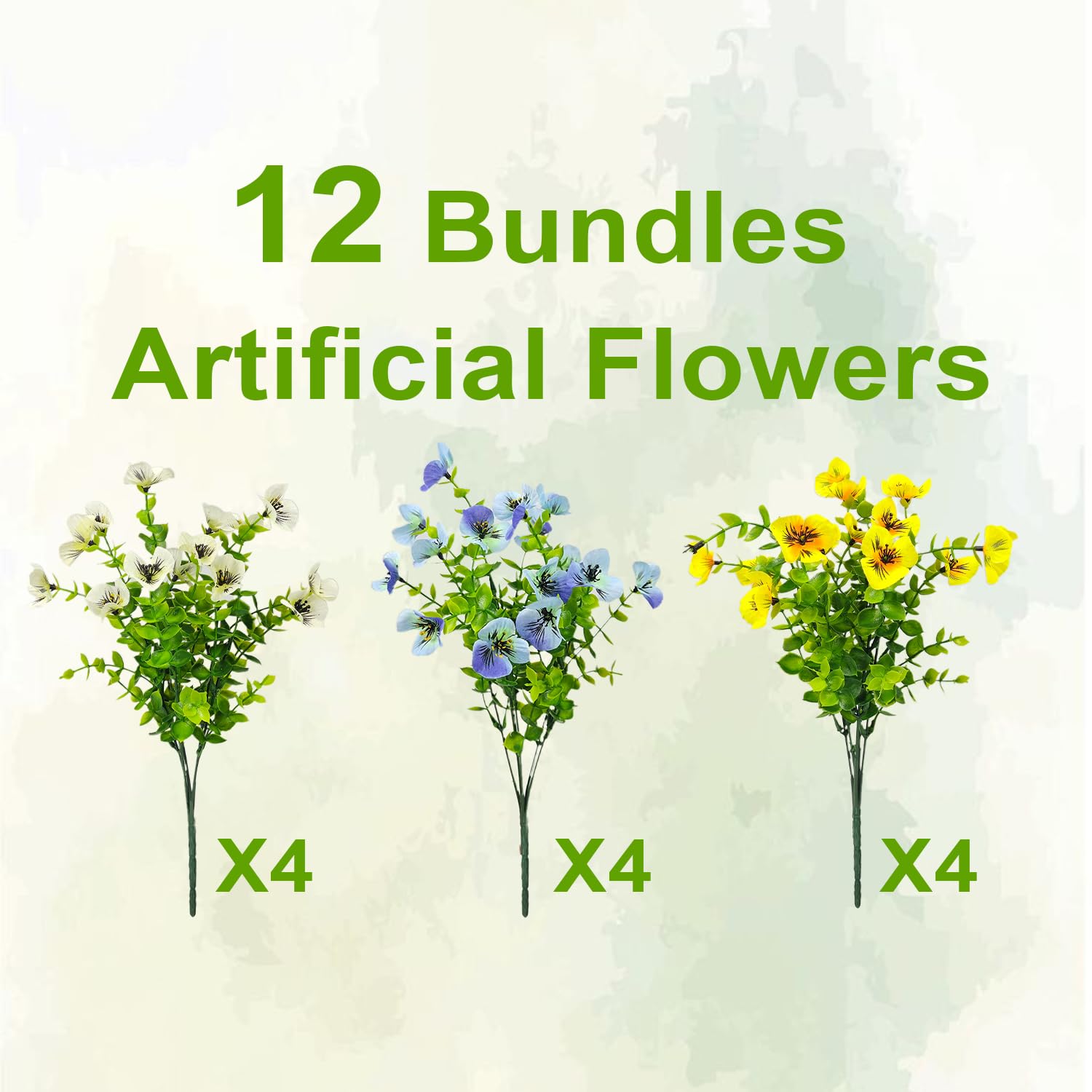 Pansies Artificial Flowers For Outdoors 12 Bundles Fake Silk Pansy Faux Plastic Plants Uv Resistant For Home Outside Garden Planter Front Door Porch Yard Patio Decor (Blueyellowwhite)