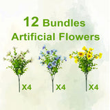 Pansies Artificial Flowers For Outdoors 12 Bundles Fake Silk Pansy Faux Plastic Plants Uv Resistant For Home Outside Garden Planter Front Door Porch Yard Patio Decor (Blueyellowwhite)