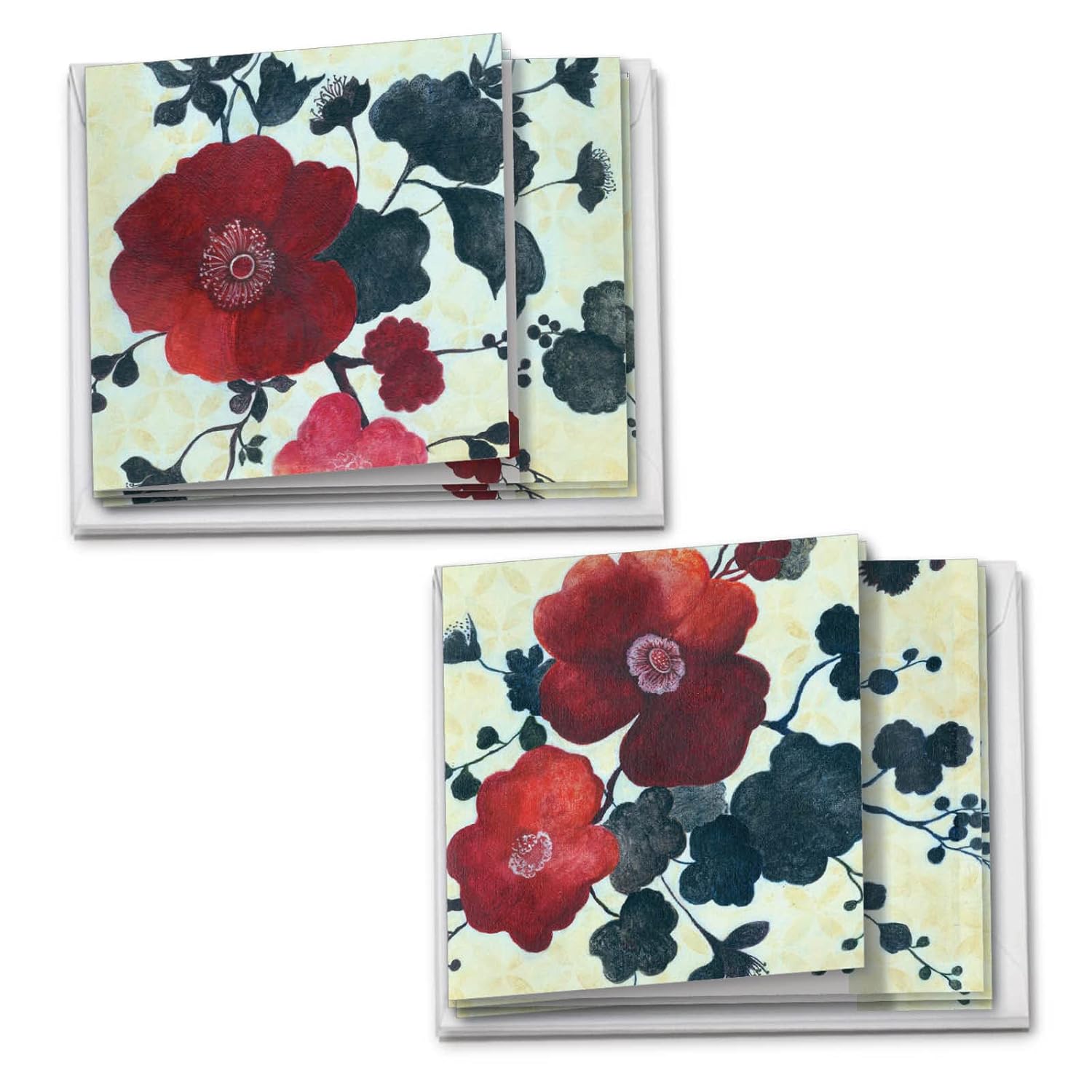 - 12 Beautiful Blank Note Cards Bulk (4 X 5.12 Inch) (2 Designs, 6 Each) - Heartfelt Blooms Mq4567Ocb-B6X2