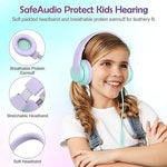 Kids Wired Headphones, 85/94dB Limit, Foldable, Mic, Gradient Purple