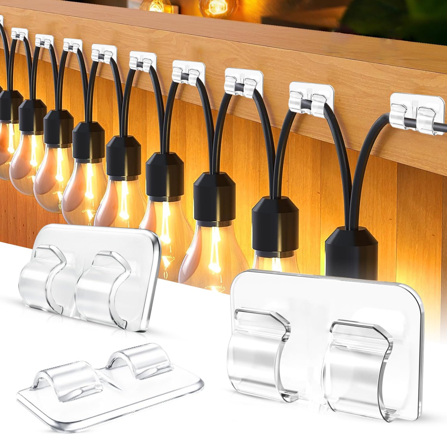 Heavy Duty Hooks For Outdoor String Lights-30 Pcs Waterproof Adhesive Clips For Hanging Christmas Lights - Clear Cord Holders For Outdoor Use With Uv-Resistant Sticky Strips